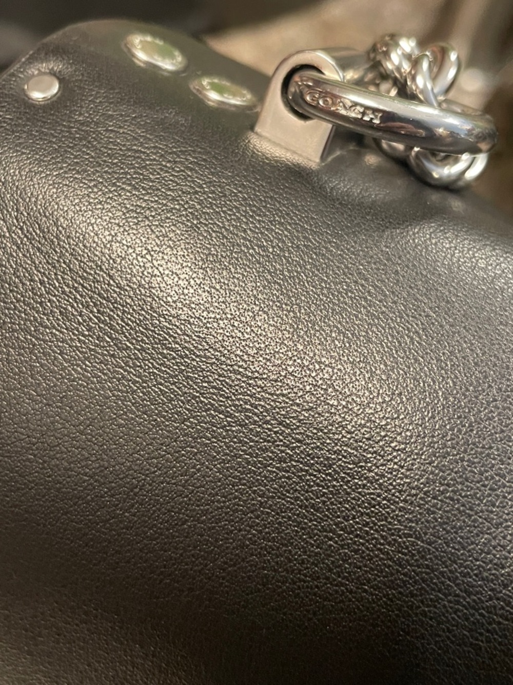 Coach Black Leather & Signature Canvas Chain Shoulder Bag with Silver Studs - Picture 11 of 17
